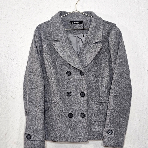 Allegra K Jackets & Blazers - Allegra K Women's Gray Double-Breasted Coat Jacket Suit